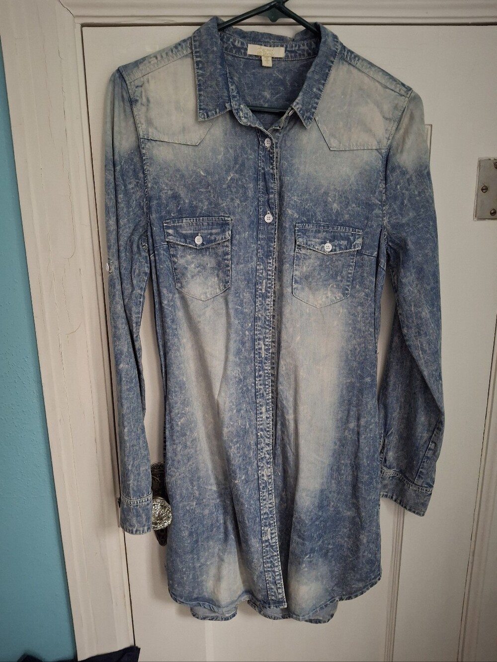 DANI Coll Womens Sm Lng Western Chambray Lt Weight Denim Look Cotton Shirt Dress